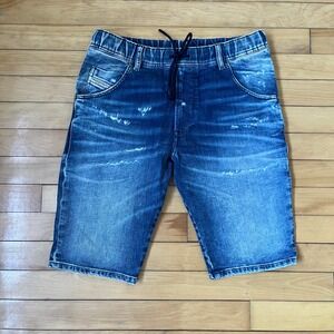Diesel D-Krooshort-T JoggJeans Blue Distressed Denim Shorts Mens Size 30 09E06